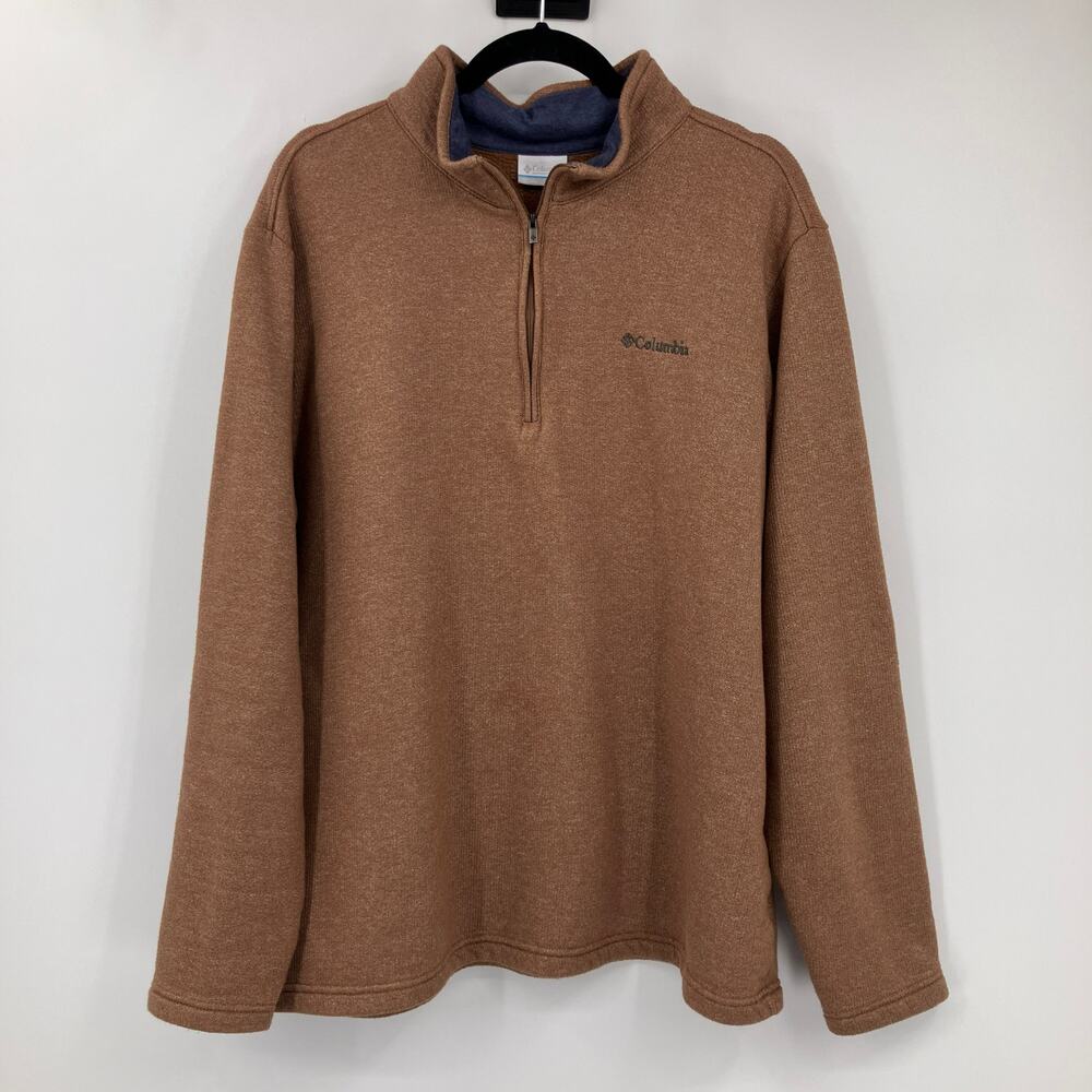 Columbia Brown Tan Great Hart Mountain III Embroidered Logo Half Zip Sweatshirt